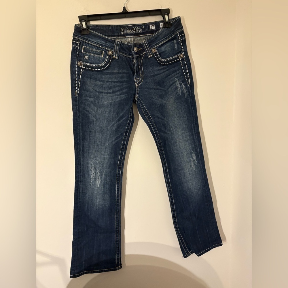 MISS ME dark wash bootcut jeans size 27 bedazzled pockets